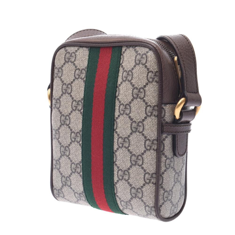 Gucci Supreme Ophidia GG Gray Leather Shoulder Brown Bag Ebony Canvas Greige